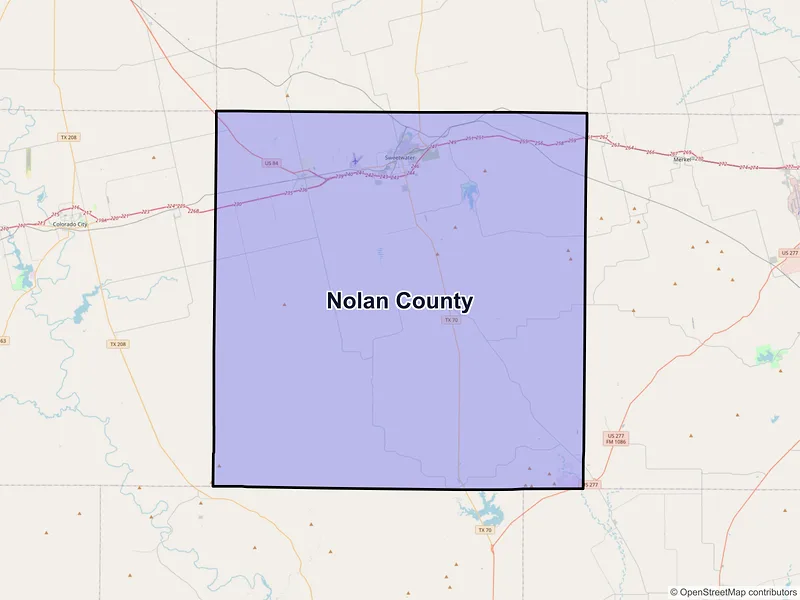 Map of Nolan County, Texas and ZIP codes