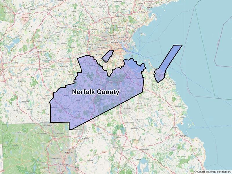 Map of Norfolk County, Massachusetts and ZIP codes