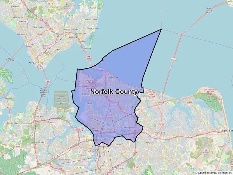 Map of Norfolk County, Virginia and ZIP codes
