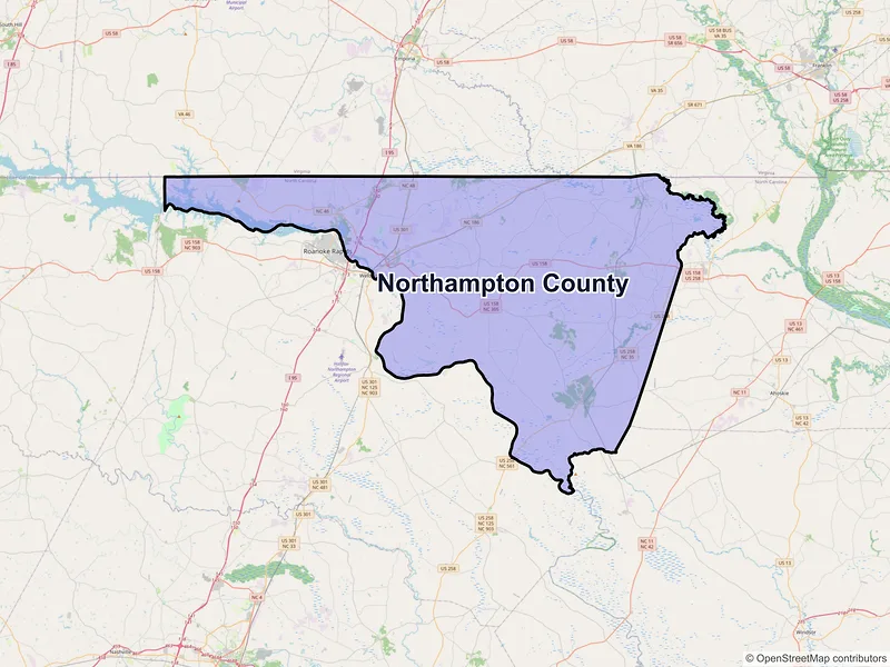 Map of Northampton County, North Carolina and ZIP codes