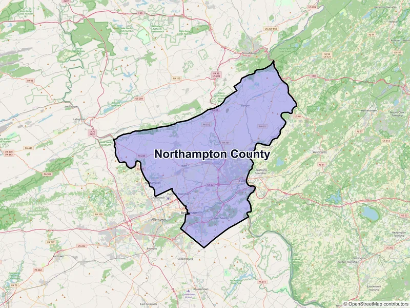 Map of Northampton County, Pennsylvania and ZIP codes