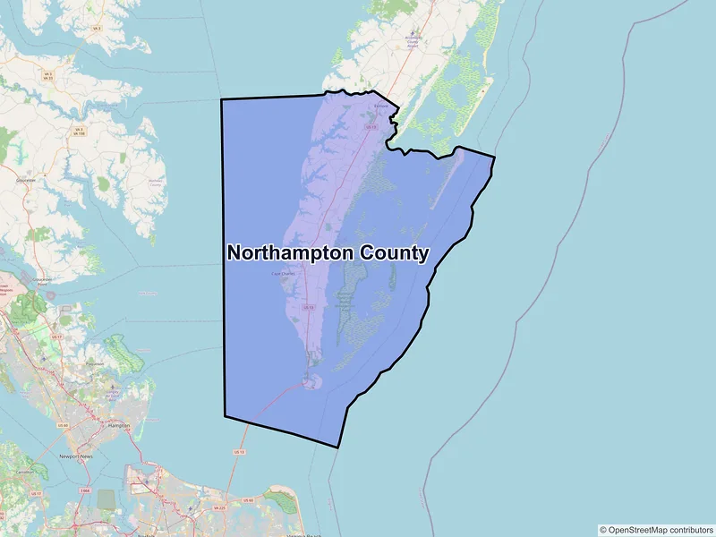 Map of Northampton County, Virginia and ZIP codes