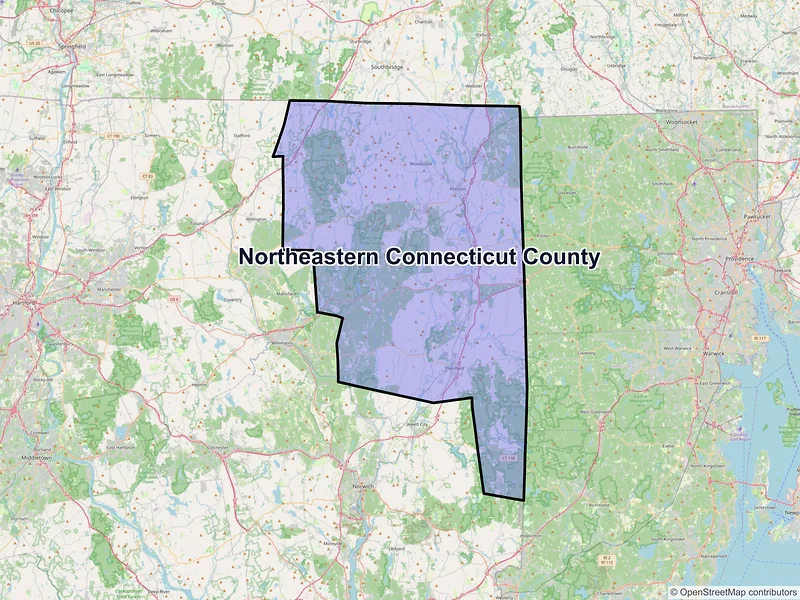 Map of Northeastern Connecticut County, Connecticut and ZIP codes