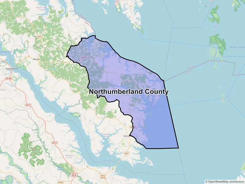 Map of Northumberland County, Virginia and ZIP codes