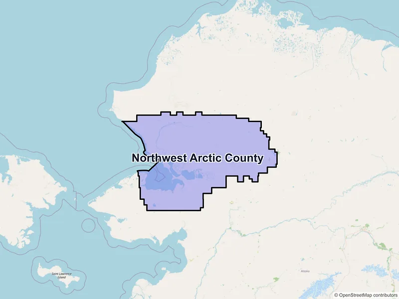 Map of Northwest Arctic County, Alaska and ZIP codes