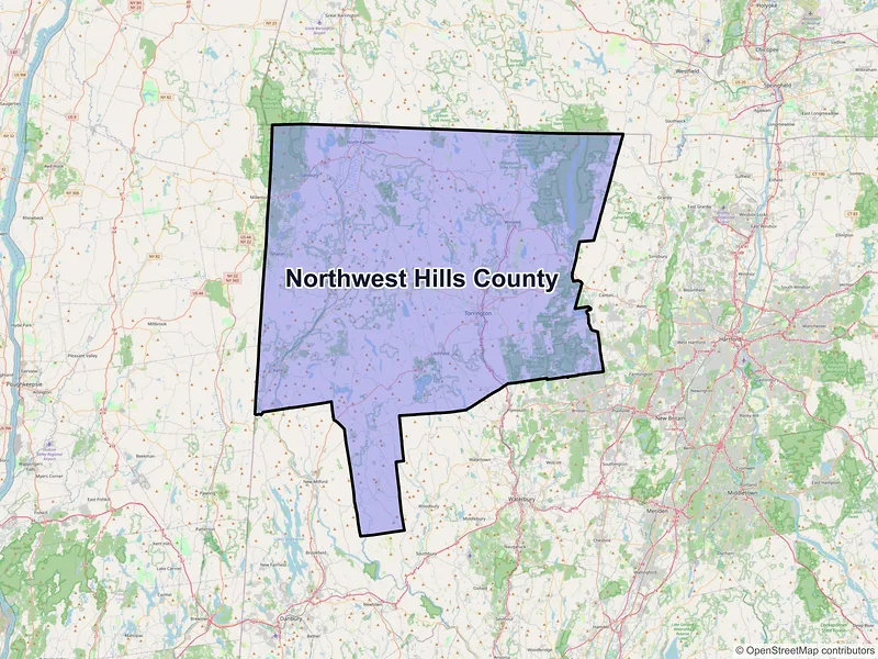 Map of Northwest Hills County, Connecticut and ZIP codes