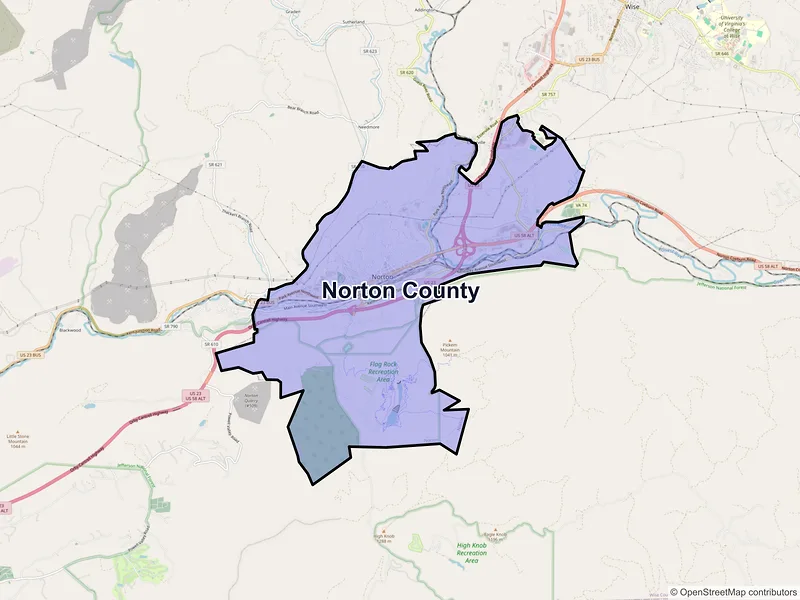 Map of Norton County, Virginia and ZIP codes