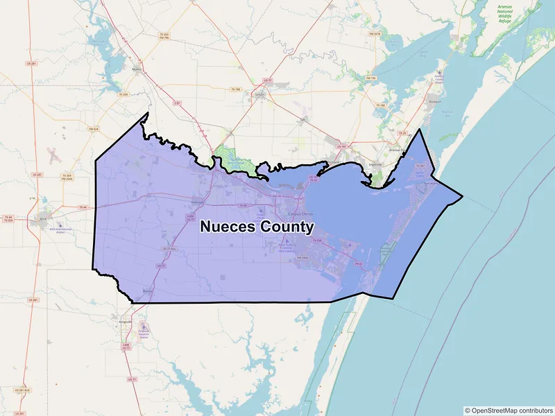 Map of Nueces County, Texas and ZIP codes