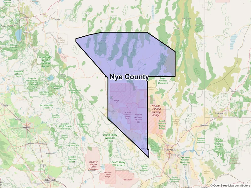 Map of Nye County, Nevada and ZIP codes