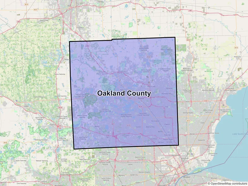 Map of Oakland County, Michigan and ZIP codes