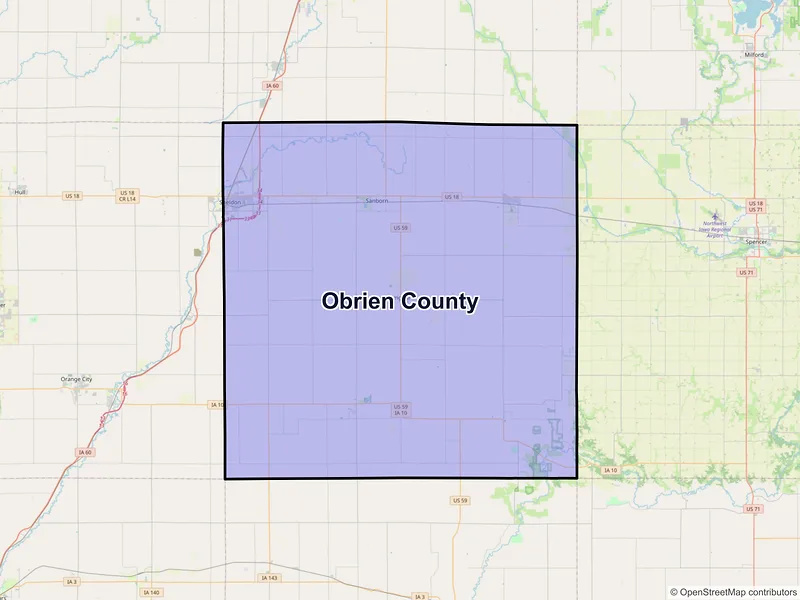 Map of O'Brien County, Iowa and ZIP codes