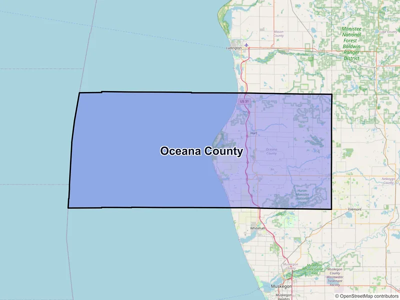 Map of Oceana County, Michigan and ZIP codes