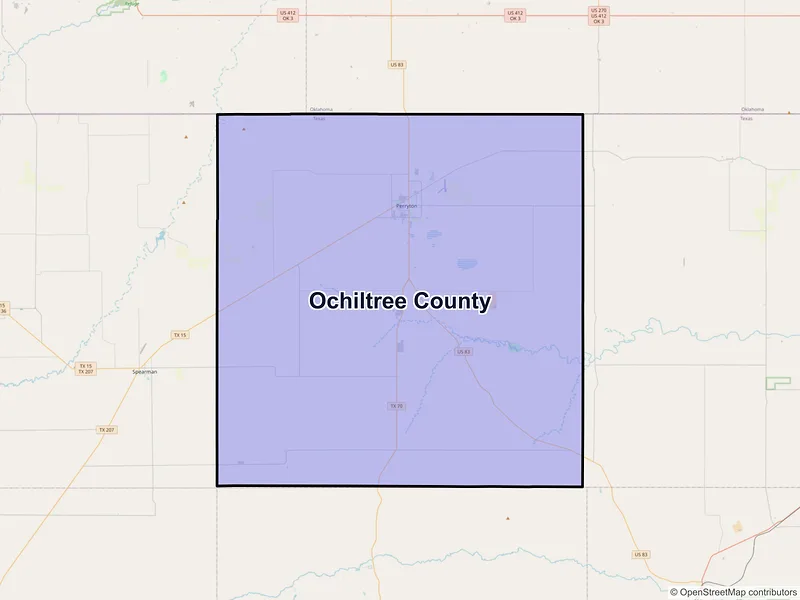 Map of Ochiltree County, Texas and ZIP codes