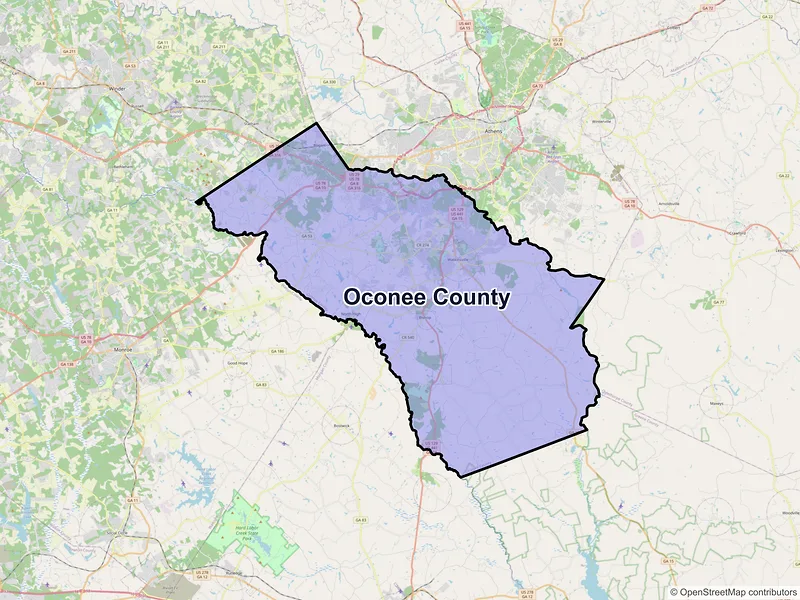 Map of Oconee County, Georgia and ZIP codes