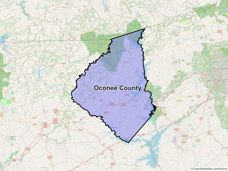 Map of Oconee County, South Carolina and ZIP codes