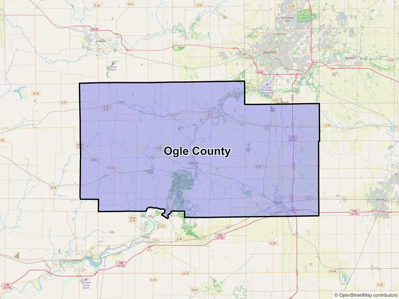 Map of Ogle County, Illinois and ZIP codes