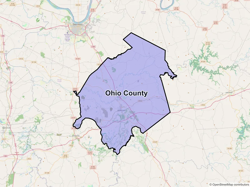 Map of Ohio County, Kentucky and ZIP codes