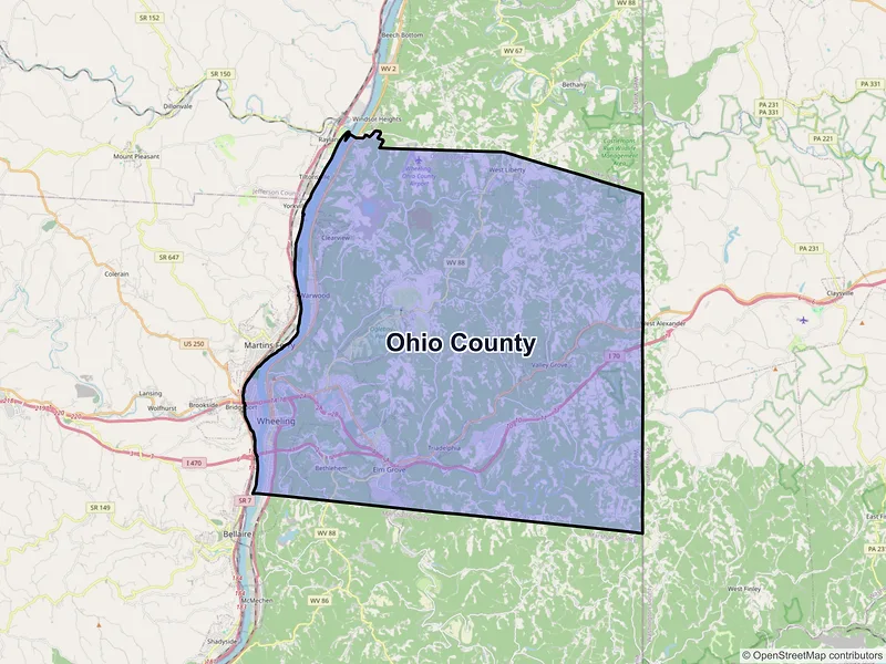 Map of Ohio County, West Virginia and ZIP codes