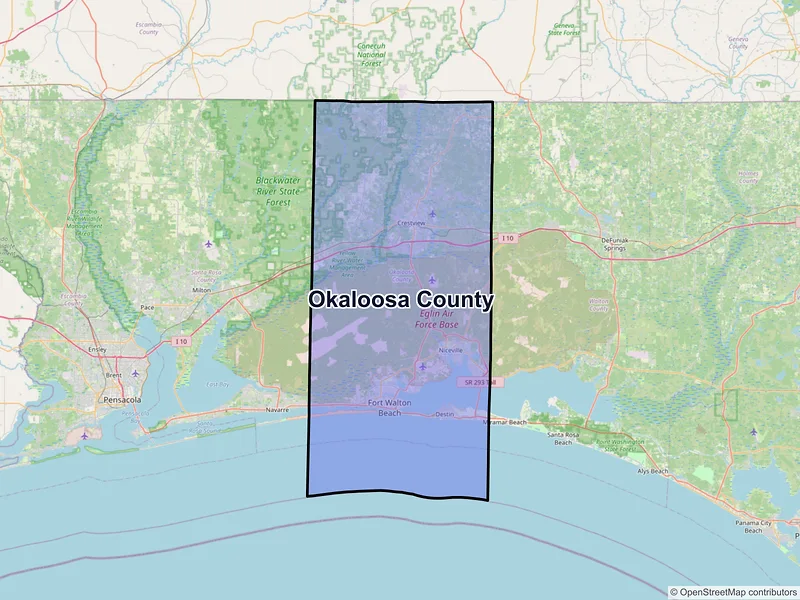 Map of Okaloosa County, Florida and ZIP codes