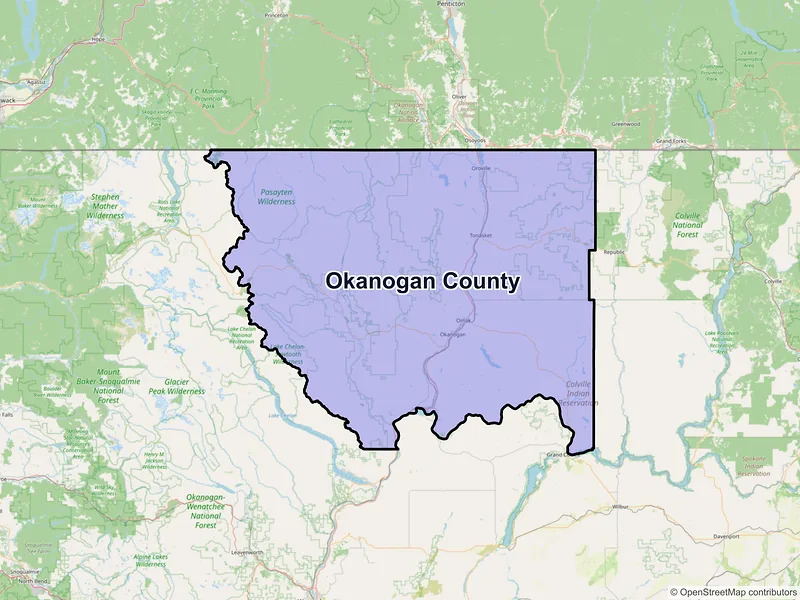 Map of Okanogan County, Washington and ZIP codes
