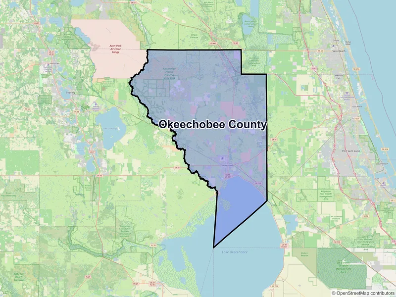 Map of Okeechobee County, Florida and ZIP codes