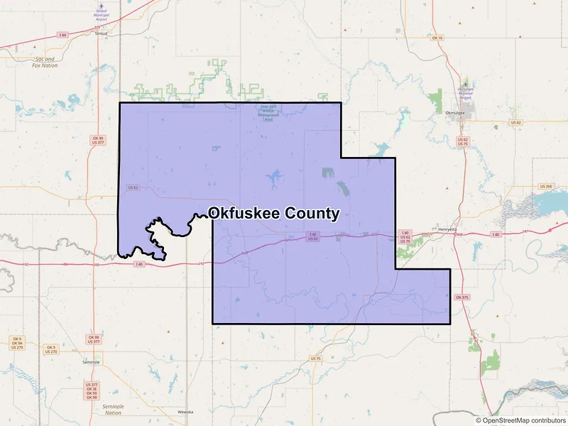 Map of Okfuskee County, Oklahoma and ZIP codes
