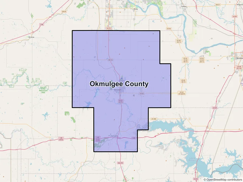 Map of Okmulgee County, Oklahoma and ZIP codes