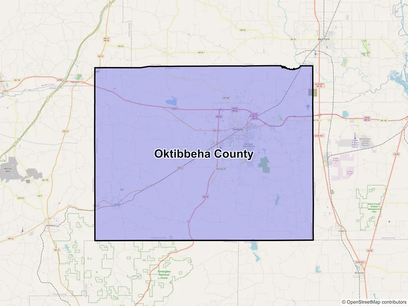 Map of Oktibbeha County, Mississippi and ZIP codes