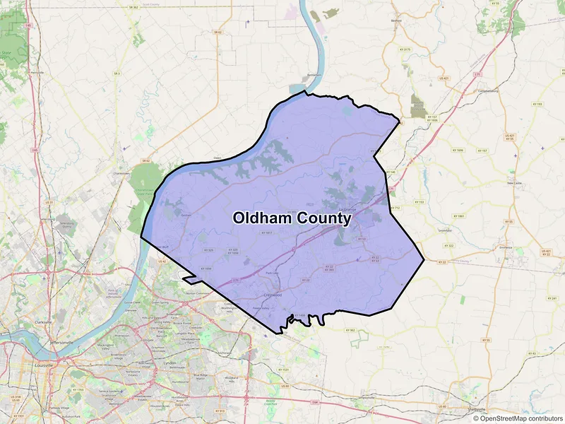 Map of Oldham County, Kentucky and ZIP codes