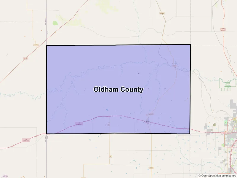 Map of Oldham County, Texas and ZIP codes