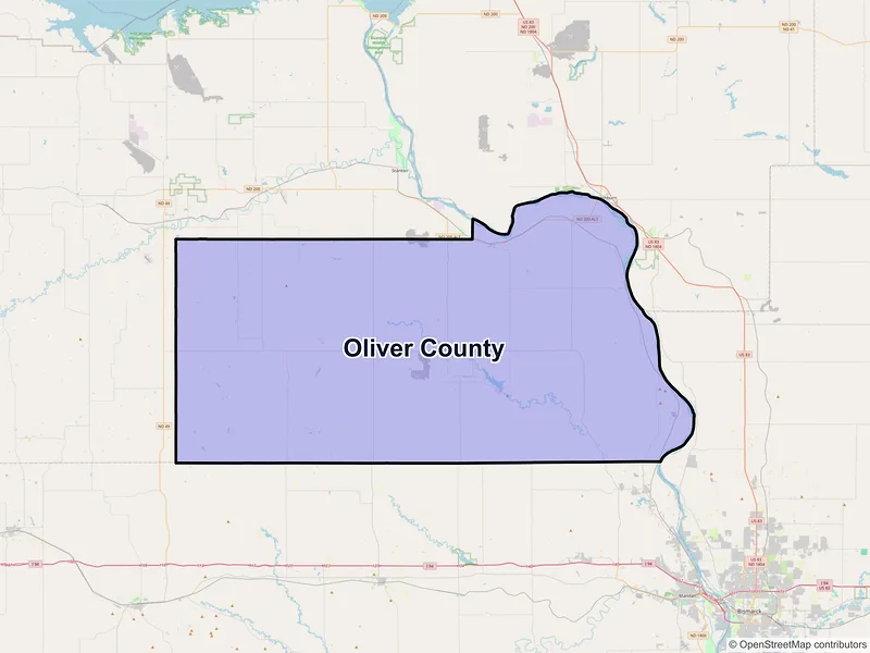 Map of Oliver County, North Dakota and ZIP codes