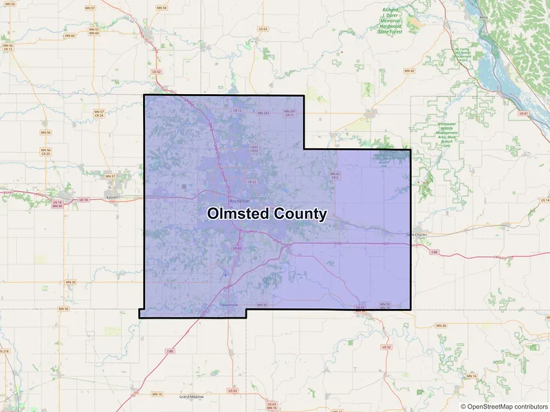 Map of Olmsted County, Minnesota and ZIP codes