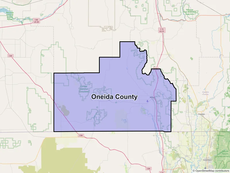 Map of Oneida County, Idaho and ZIP codes