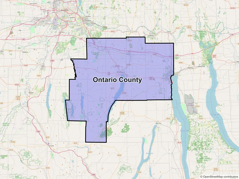 Map of Ontario County, New York and ZIP codes