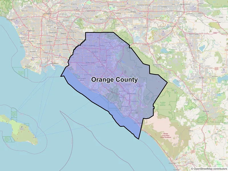 Map of Orange County, California and ZIP codes
