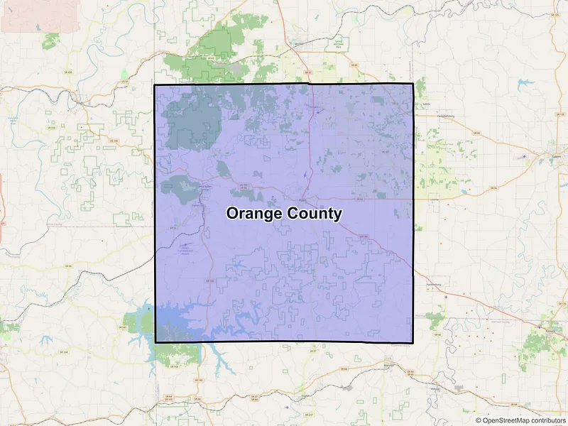 Map of Orange County, Indiana and ZIP codes