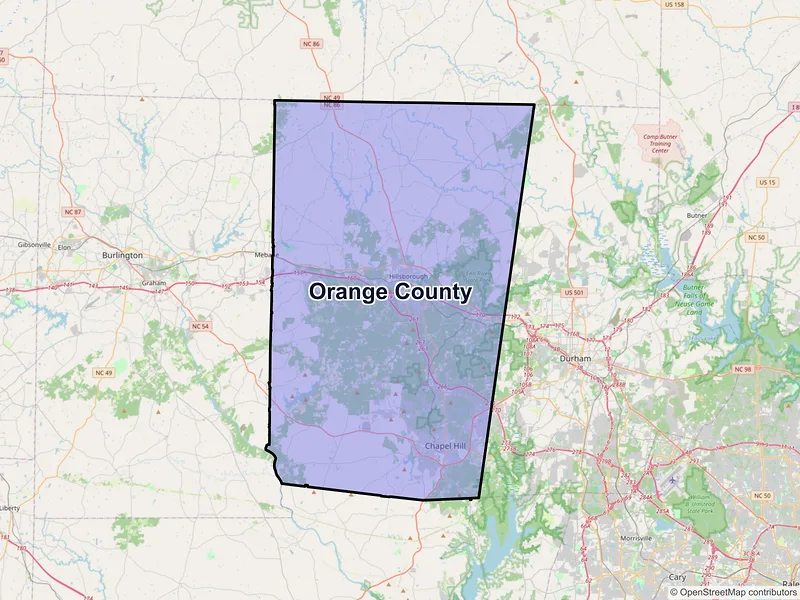 Map of Orange County, North Carolina and ZIP codes