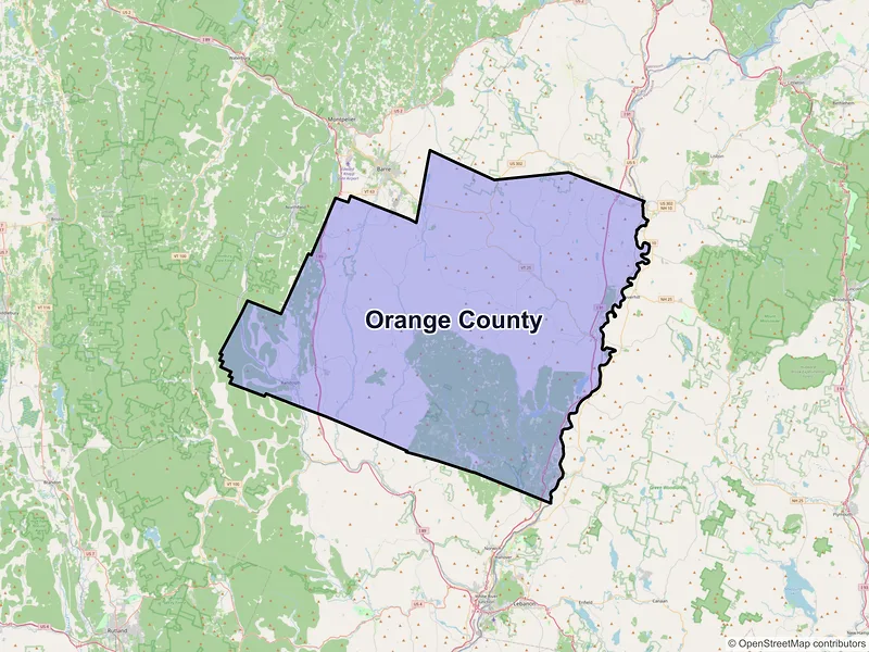 Map of Orange County, Vermont and ZIP codes