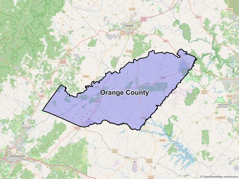 Map of Orange County, Virginia and ZIP codes