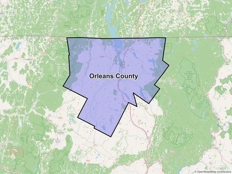 Map of Orleans County, Vermont and ZIP codes