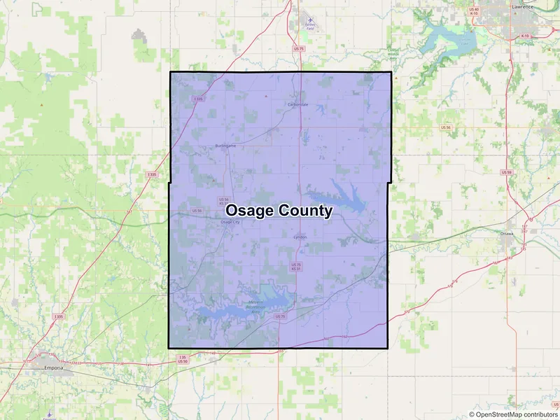 Map of Osage County, Kansas and ZIP codes