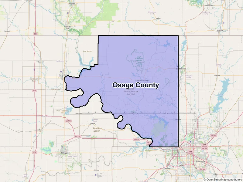Map of Osage County, Oklahoma and ZIP codes