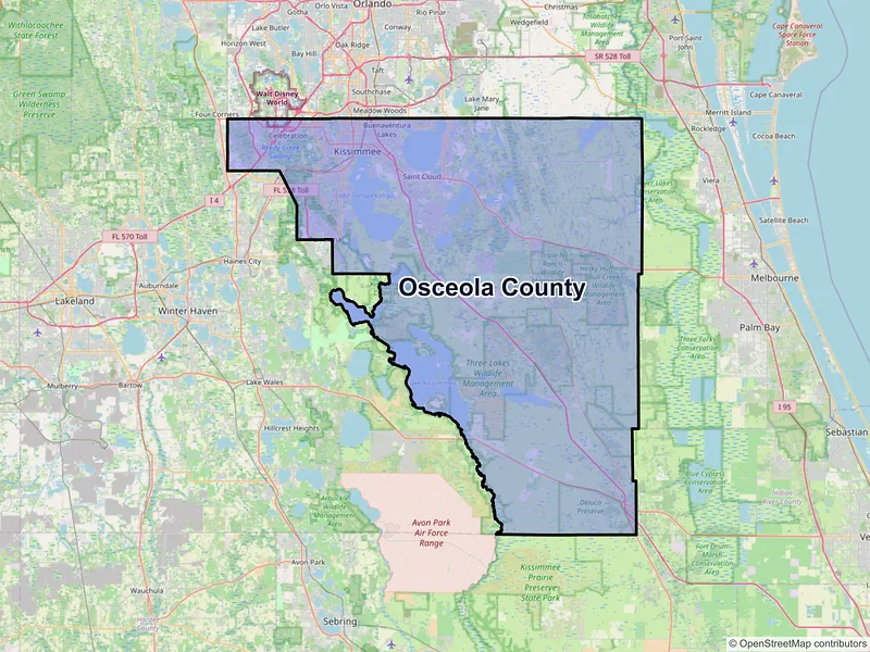 Map of Osceola County, Florida and ZIP codes