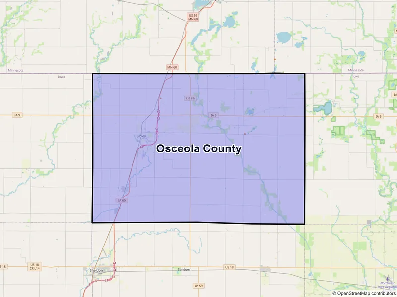 Map of Osceola County, Iowa and ZIP codes