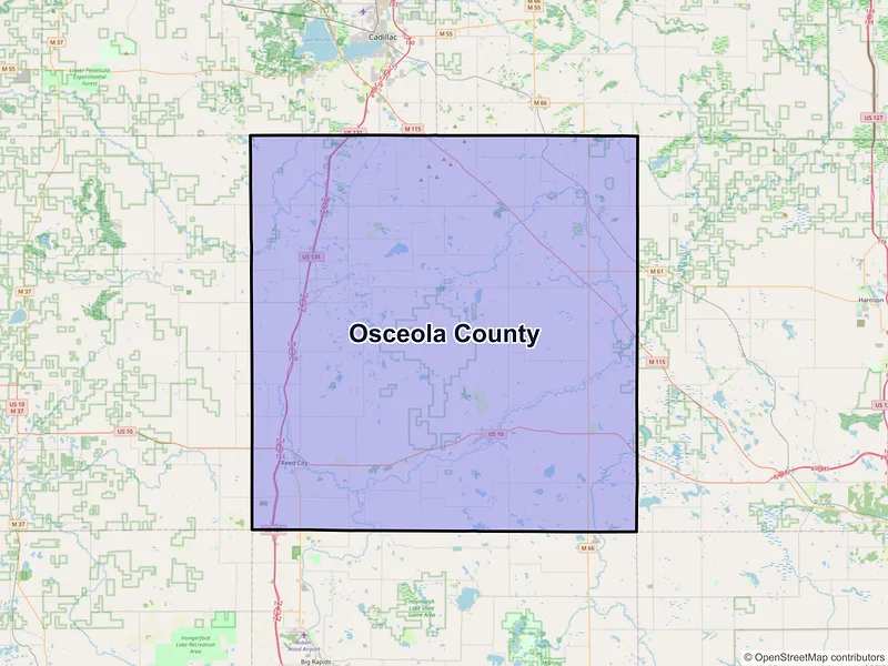 Map of Osceola County, Michigan and ZIP codes