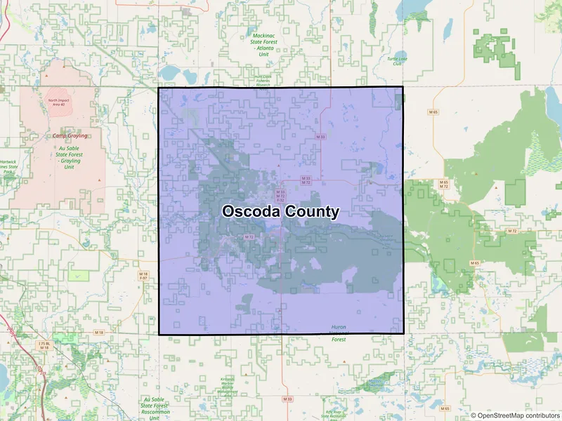 Map of Oscoda County, Michigan and ZIP codes