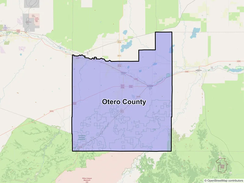 Map of Otero County, Colorado and ZIP codes