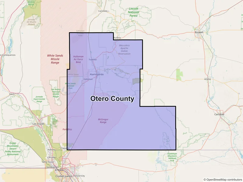Map of Otero County, New Mexico and ZIP codes