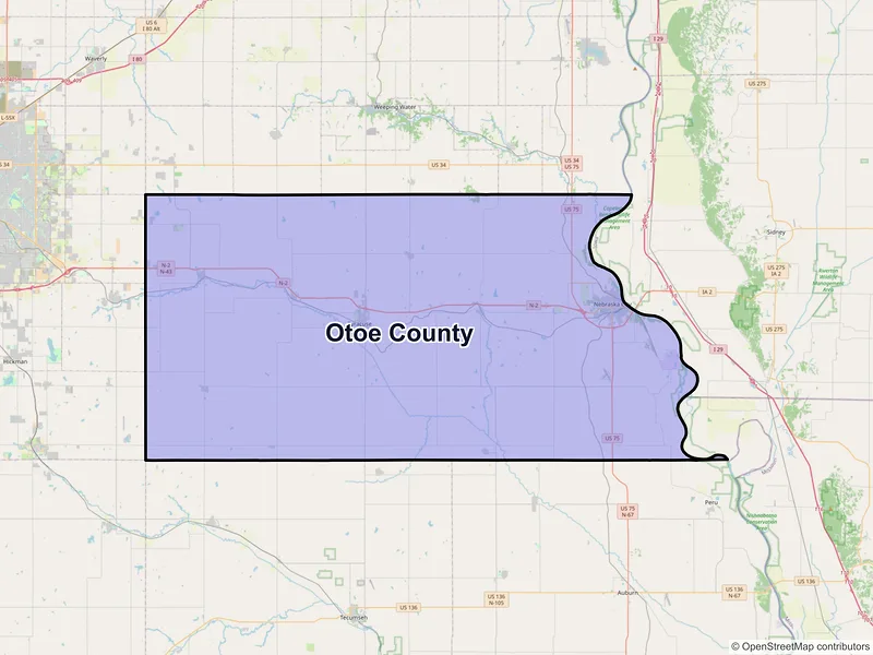 Map of Otoe County, Nebraska and ZIP codes