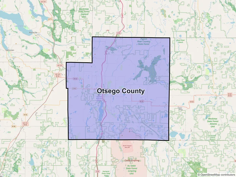 Map of Otsego County, Michigan and ZIP codes